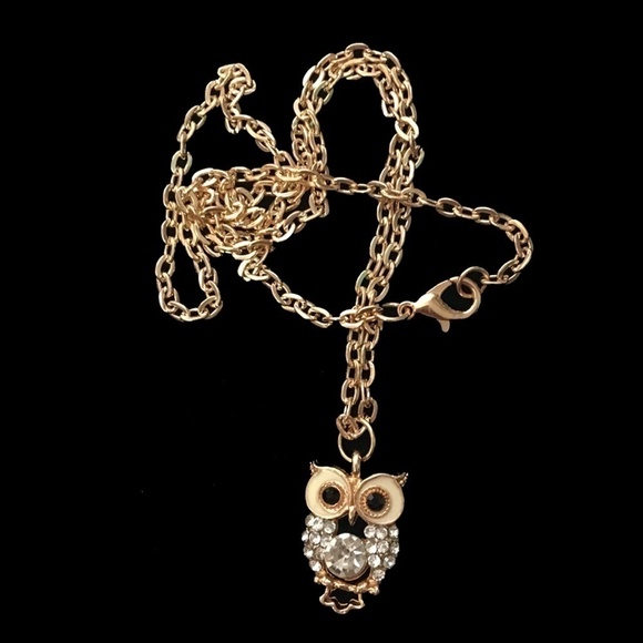 Rhinestone Owl Hand Crafted Necklace Gold Plated Chain - Picture 4 of 8